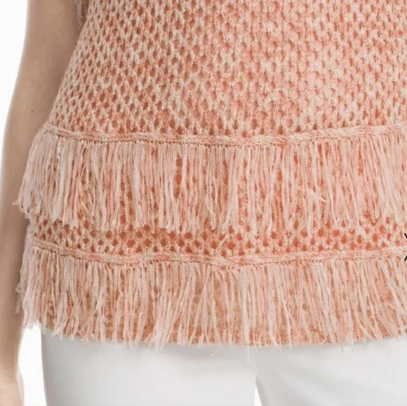 NWT White House Black Market Peach Smoothie Fringe Crochet Sweater Size XS - Picture 4 of 5